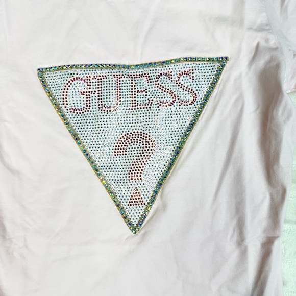 NWOT Guess Crystal Rhinestone Logo Top Women’s XS in Powder Pink - Picture 6 of 10
